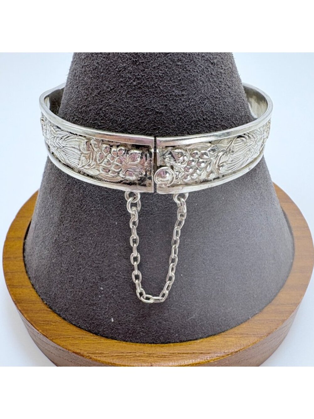 Rose Flower Design Sterling Silver 925 Hinged Bangle Antique Bracelet Size L